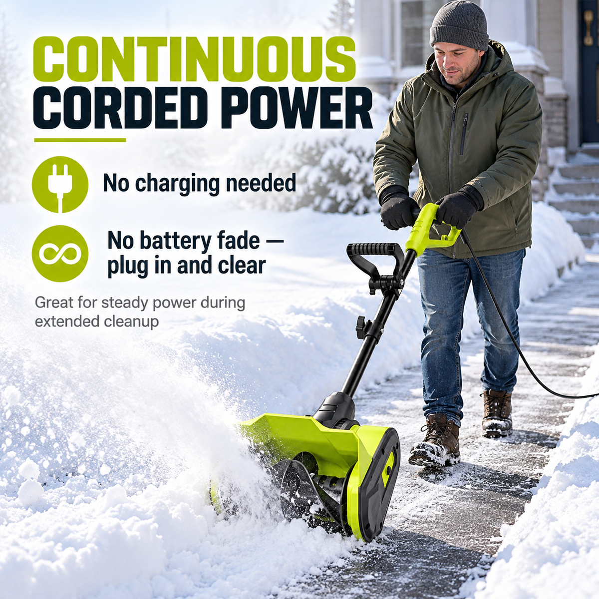 CORVELLAN 12-Inch Electric Snow Blower, Corded Snow Shovel for Driveways & Sidewalks
