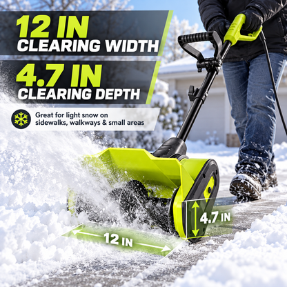 CORVELLAN 12-Inch Electric Snow Blower, Corded Snow Shovel for Driveways & Sidewalks