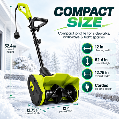 CORVELLAN 12-Inch Electric Snow Blower, Corded Snow Shovel for Driveways & Sidewalks