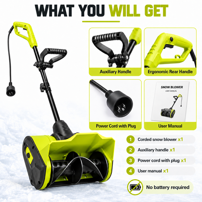 CORVELLAN 12-Inch Electric Snow Blower, Corded Snow Shovel for Driveways & Sidewalks