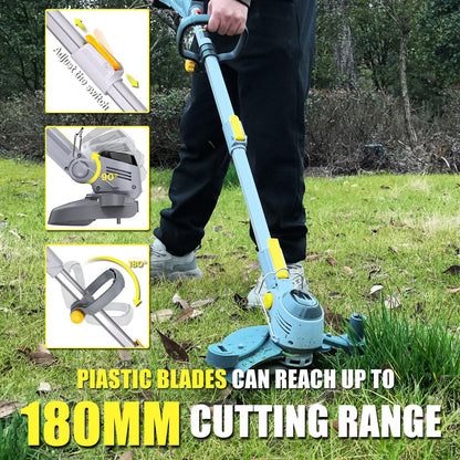 2026 Upgraded Cordless Grass Trimmer with 3 Cutting Heads, 21V 4A 3000mAh High Capacity Battery Powered Electric Grass Mower for Garden Yard