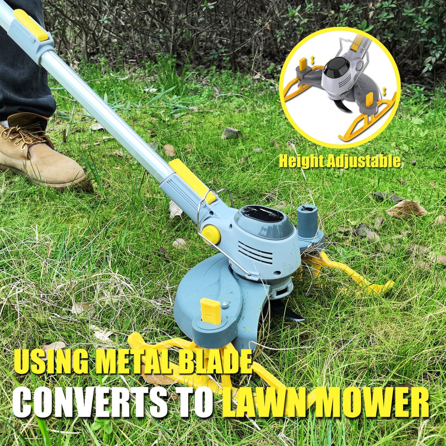 2026 Upgraded Cordless Grass Trimmer with 3 Cutting Heads, 21V 4A 3000mAh High Capacity Battery Powered Electric Grass Mower for Garden Yard