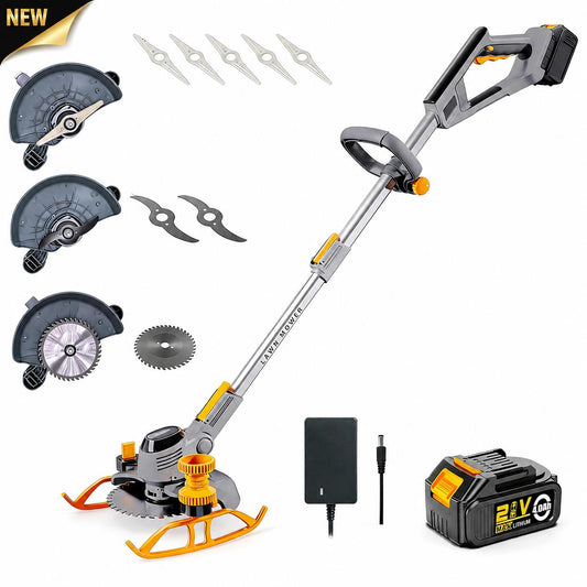 2026 Upgraded Cordless Grass Trimmer with 3 Cutting Heads, 21V 4A 3000mAh High Capacity Battery Powered Electric Grass Mower for Garden Yard
