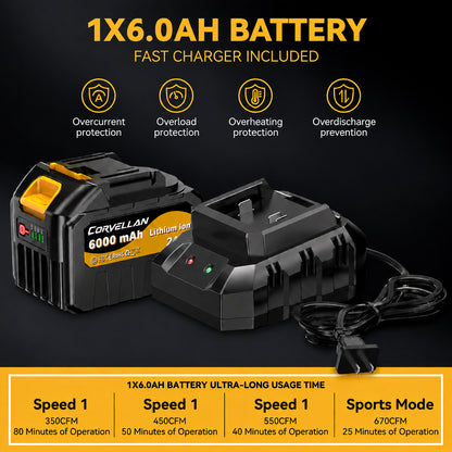 CORVELLAN 4 Speed Cordless Leaf Blower 670 CFM 180 MPH with Battery & Charger